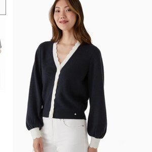Kate Spade Scalloped Colorblock Cardigan Sweater Sz XL